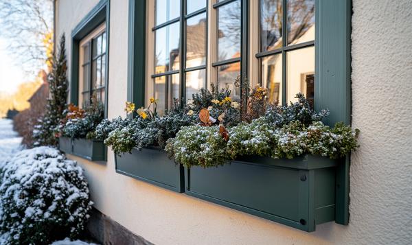 Snowy winter window box planter