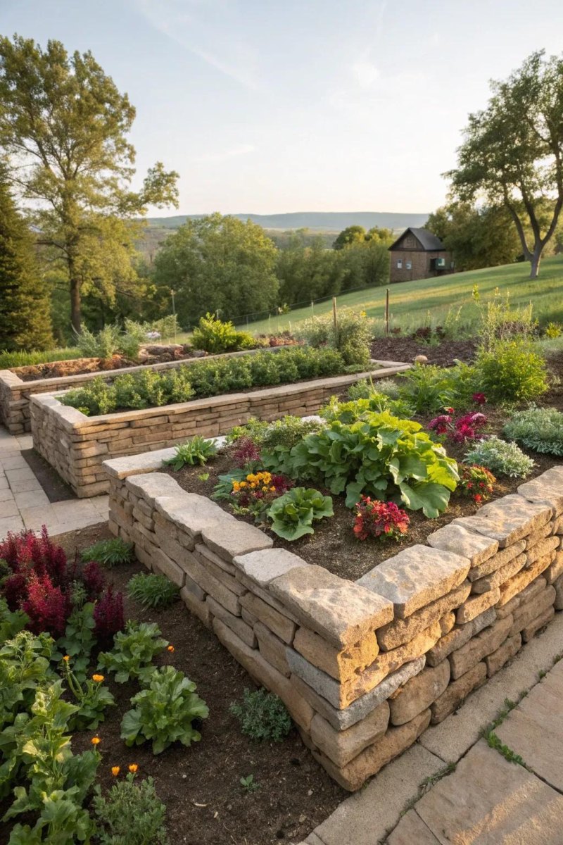 Stone raised garden borders