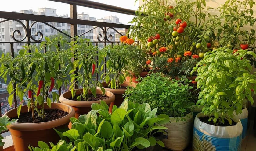 Sunny Mediterranean balcony garden
