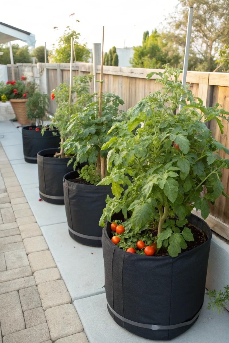 Tomato plants growing in containers