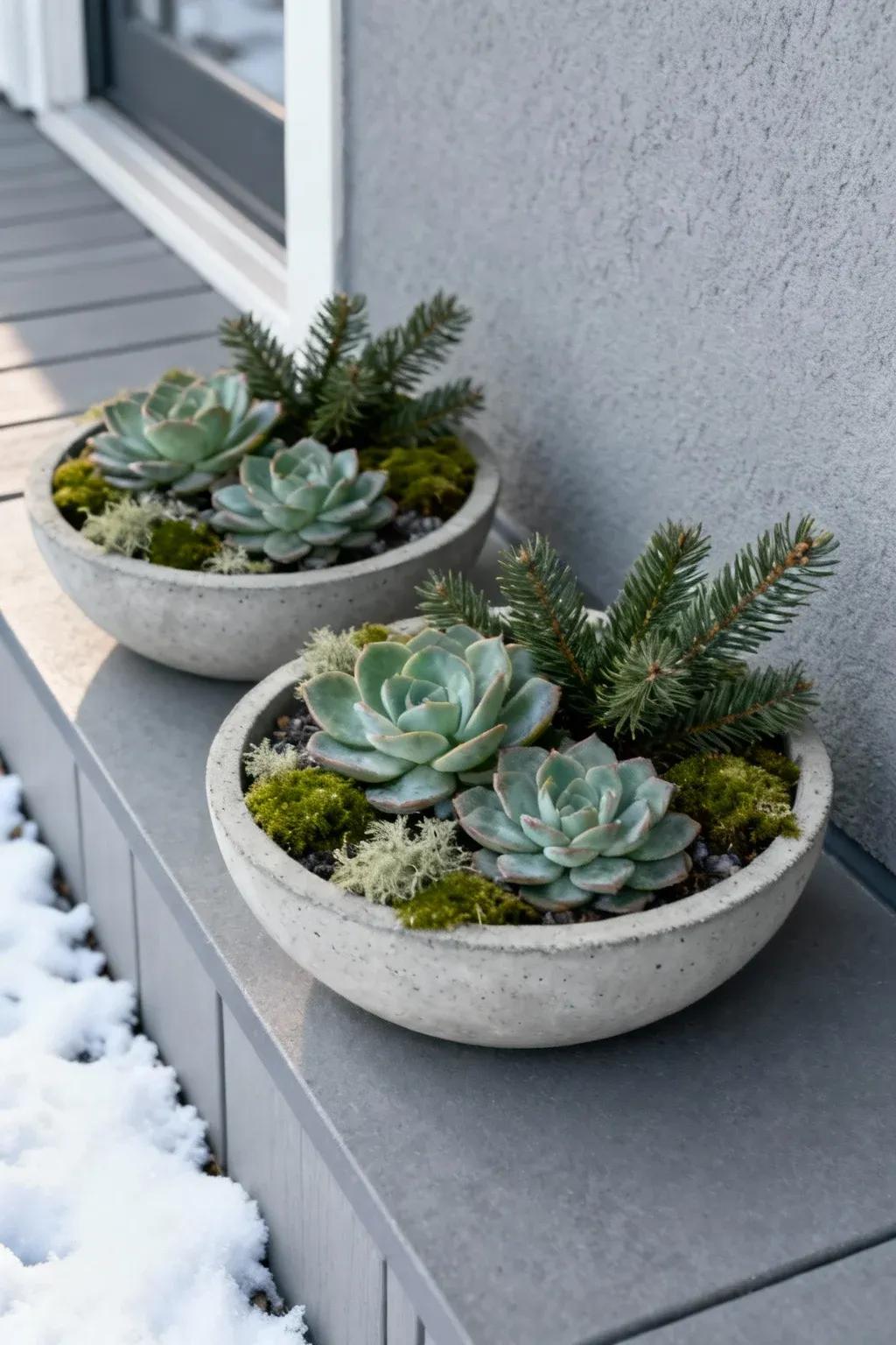 Winter succulent container arrangement