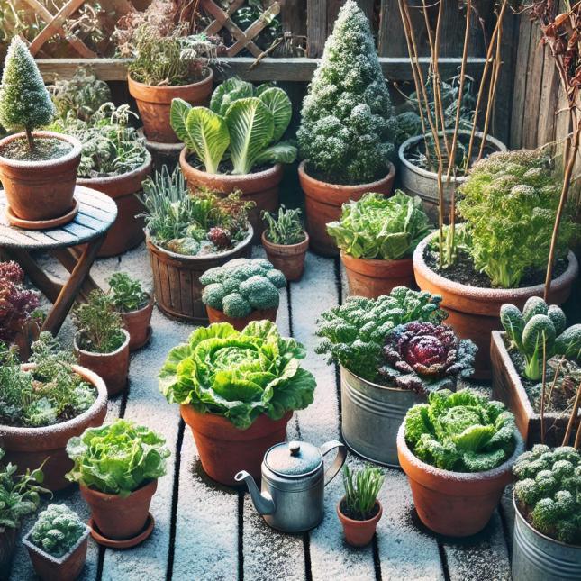 Winter vegetables in containers